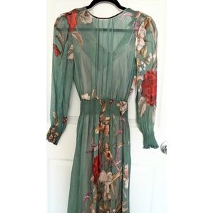 Zara green printed chiffon midi dress